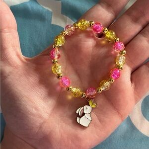 Handmade Glass Bead Bracelet with Bunny and Butterfly Charm